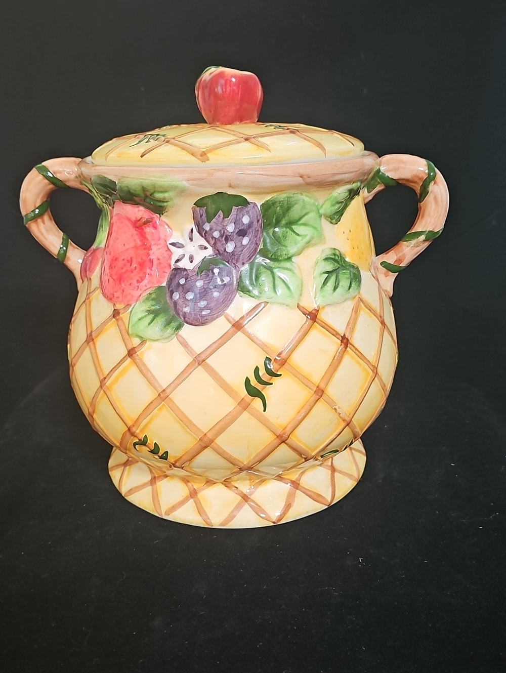 Gourmet Hand-Painted Fruit Basket Ceramic Canister - Yellow